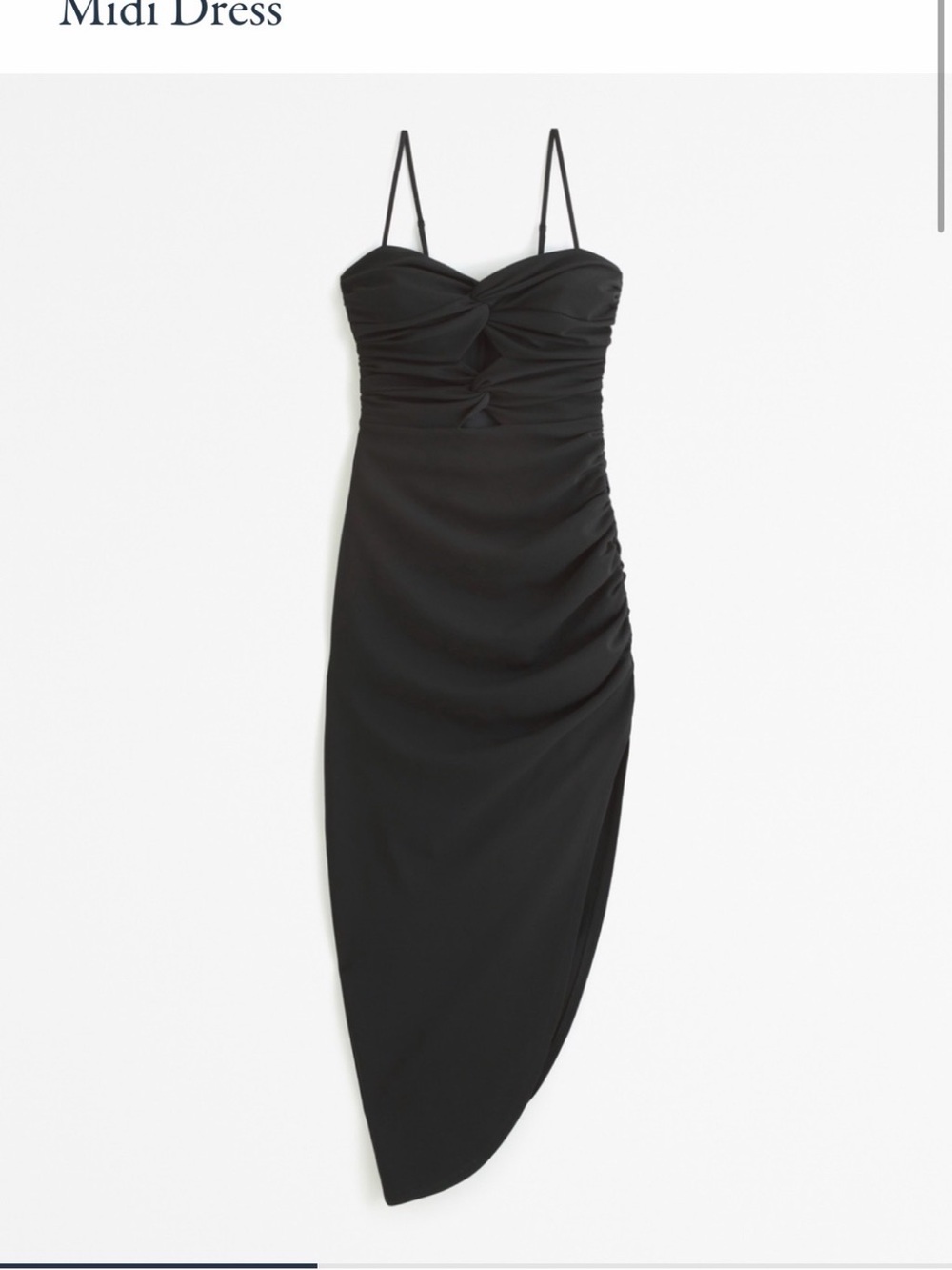 Abercrombie & Fitch Black Ruched Asymmetric Midi Dress